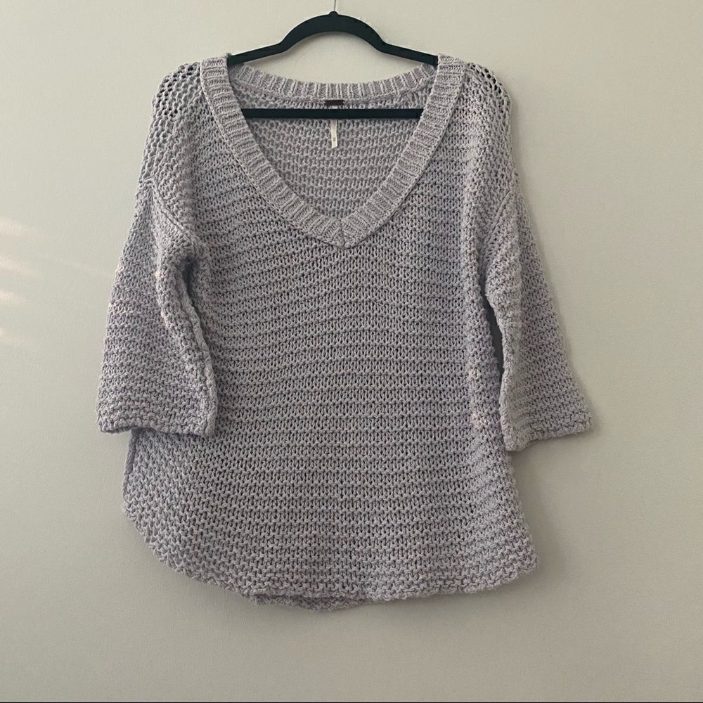 Free People Purple Open Knit V-neck Sweater